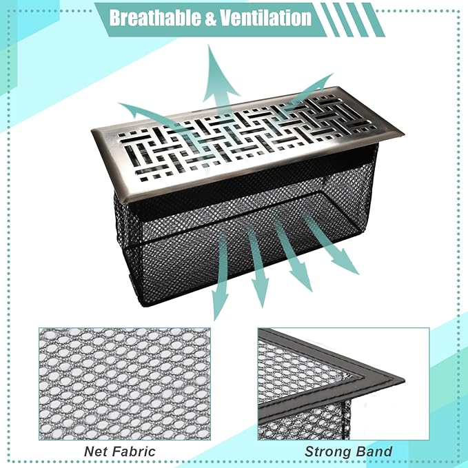 6PCS Floor Register Cover Trap 4"x12", Mesh Floor Vent Screen Net with Frame, Air Vent Filter Mesh Catcher for Hair Debris (4 x 12 Inch)