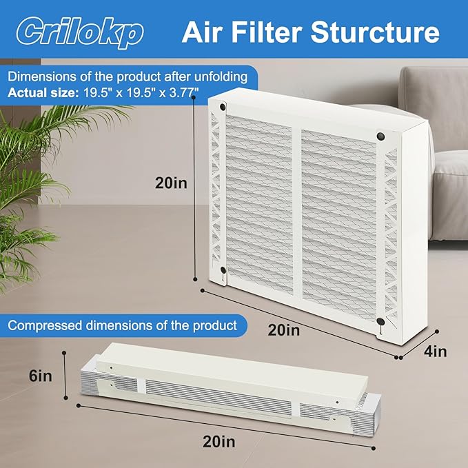 2 Pack 313 Replacement Filter Compatible with AprilAire Whole House Air Purifiers Model 1310 2310 3310 4300,Size:20x20x4(19.5" x 19.5" x 3.77") MERV 13 Pleated HVAC AC Furnace Filter
