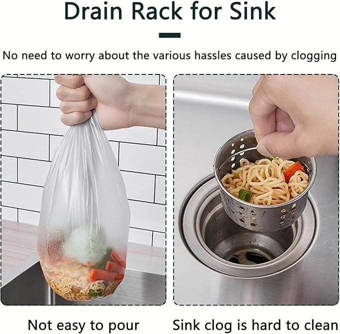 Kitchen Food Waste Filter Basket with 50Pcs Mesh Bag Collapsible Residue Filter Screen Holder Square Bracket Corner Hanging Drain Rack Sink Strainer White 1pcs
