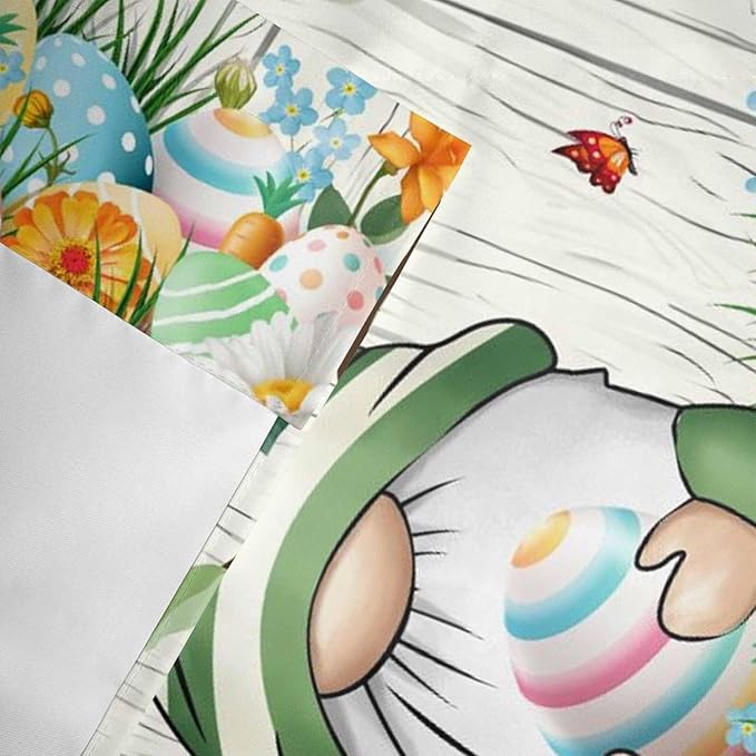 Easter Gnomes Curtain Valances for Windows, Kitchen Valance Window Treatment, Spring Watercolor Eggs Flower Wood Grain Light Filtering Block Curtains for Bathroom/Bedroom/Living Room 54'' x 18''