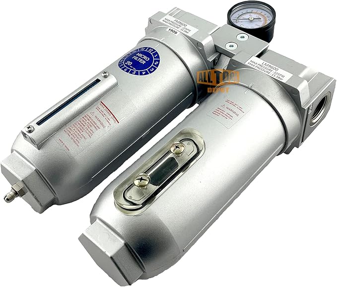 3/4" NPT SUPER DUTY Industrial Grade 2 Stages Coalescing Filter Desiccant Dryer System For Compressed Air Lines, Metal Bowls, Great For Paint Spray And Plasma Cutter