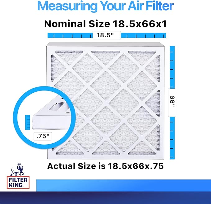 Filter King 18.5x66x1 Air Filter | 4-PACK | MERV 8 HVAC Pleated A/C Furnace Filters | MADE IN USA | Actual Size: 18.5 x 66 x .75"