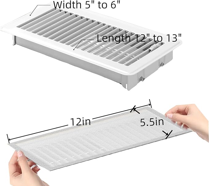6-Pack White Magnetic Vent Covers 5.5x12 Inch - Universal Fit for Floor, Wall & Ceiling Registers (5.5"-7" Width x 12"-13"Length) | High Airflow Mesh Design | Tool-Free Easy Installation