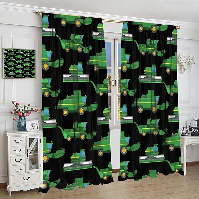 Kids Agriculture Machine Window Curtains, Farm Equipment Tractors Transport Combines Rod Pocket Decorative Windows Curtain for Boys Children Teens Room Decor 52x84in (30% Blackout)
