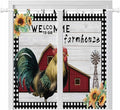 Farmhouse Rooster Bathroom Curtains 63 Inch Length, Window Curtains Tab Top, Rustic Red Barn Windmill Sunflowers Light Filtering Window Treatments Drapes 52"x63" 2 Panel