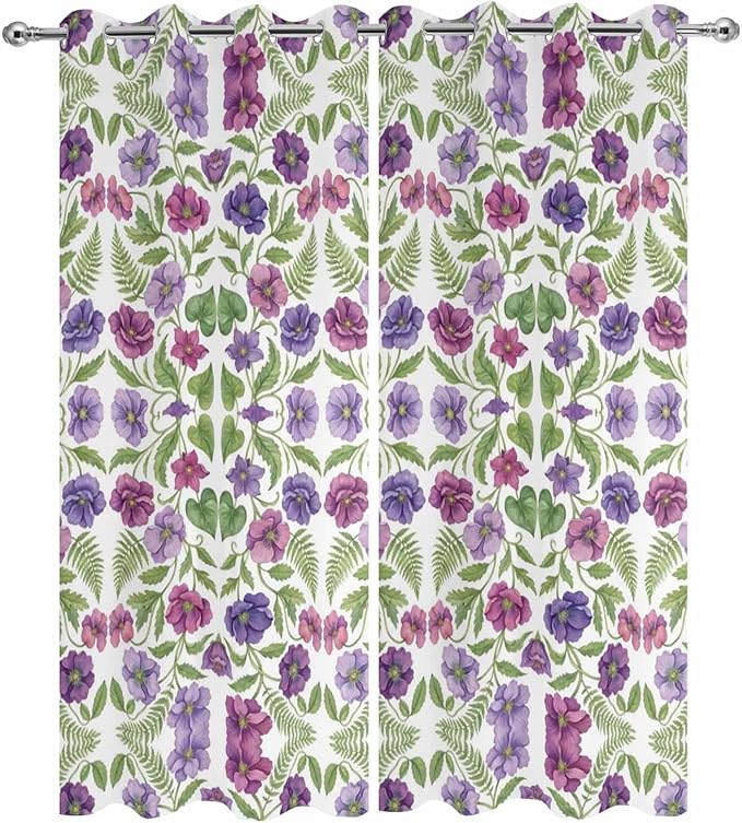 Flowers Outdoor Curtains for Patio Summer Floral Pastoral Farmhouse Plant Waterproof Outside Curtains with Grommet Top Weatherproof Curtain for Cabana Pergola Gazebo, 2 Pack, 54" W x 84" L