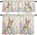 Kitchen Curtains Tiers and Valance Set of 3, Easter Light Filtering Window Curtain Set, Pastoral Spring Bunny Eggs Botanical Flowers Leaf Rod Pocket Curtain Drapes for Living Room, 36 Inches Tiers