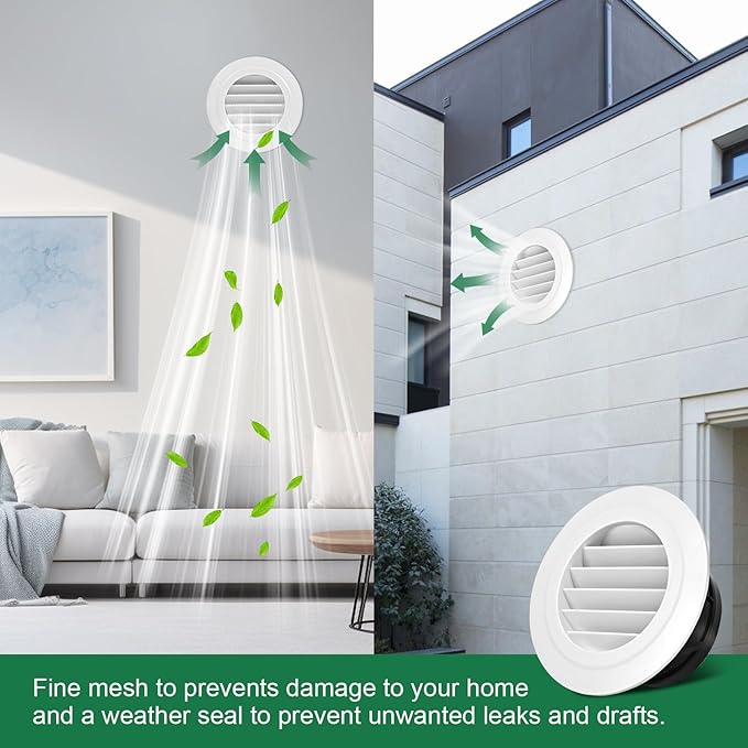 Soffit Vents 6 Inch, Round Exhaust Air Vent Cover with Built-in Fly Screen for Bathroom Kithchen Office Home, White 1P