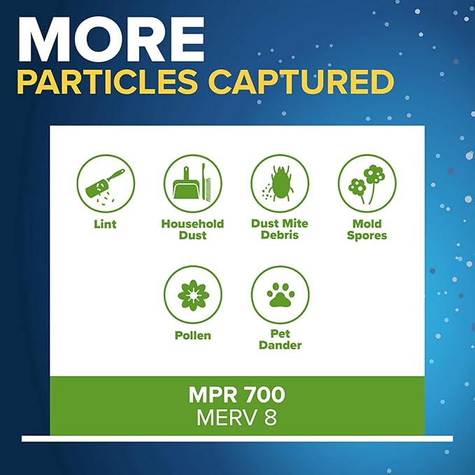 Filtrete 18x22x1 AC Furnace Air Filter, MPR 700, MERV 8, Tough on Pollen, Easy on Airflow, 3-Month Pleated 1-Inch Electrostatic Air Cleaning Filter, 4-Pack (Actual Size 17.69 x 21.69 x 0.81 in)