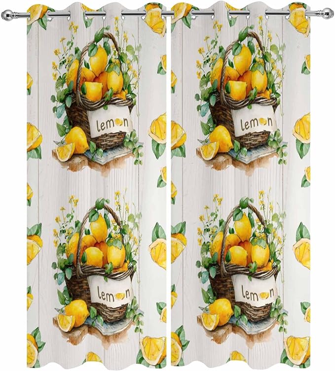 Lemon Outdoor Curtains for Patio Lemons Baskets Summer Tropical Plant Wood Waterproof Outside Curtains with Grommet Top Weatherproof Curtain for Cabana Pergola Gazebo, 2 Pack, 54" W x 84" L