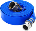 DAVCO 2" ID × 25 ft Pool Backwash Hose, Heavy Duty Reinforced Blue PVC Lay Flat Water Discharge Pump Hoses For Swimming Drain Pools and Clean Filters, with Aluminum Camlock C and E Fittings