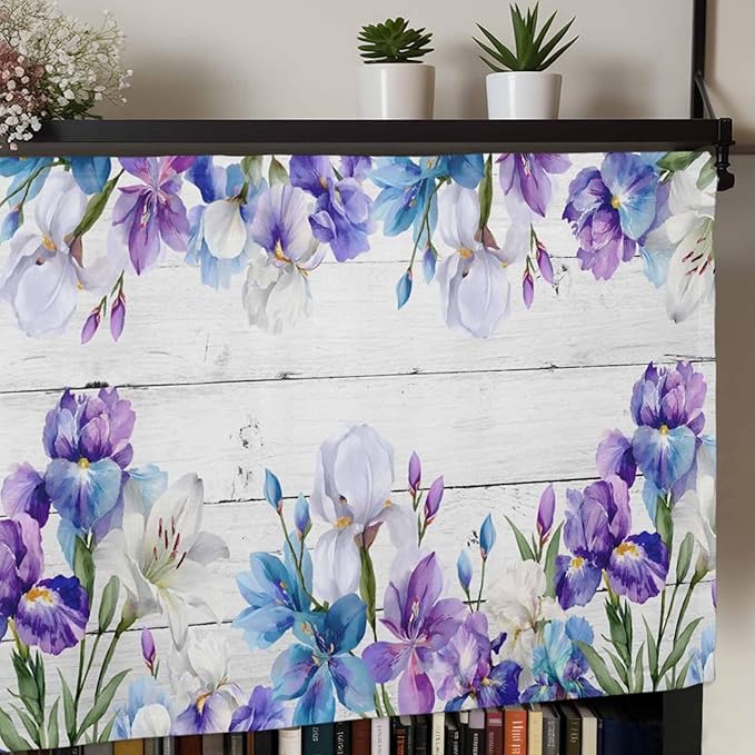 Spring Flowers Curtain Valances for Windows, Kitchen Valance Window Treatment, Watercolor Garden Florals Wooden Grain Light Filtering Block Curtains for Bathroom/Bedroom/Living Room 42'' x 18''