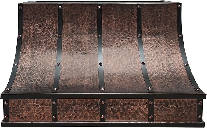 CT Copper Tailor Sloped Copper Vent Hood Wall Mount,60'' W,36''H,1260 CFM Exhaust Fan,Stainless Steel Vent,LED Light,Dishwasher-Safe Baffle Filters,VH8TR1