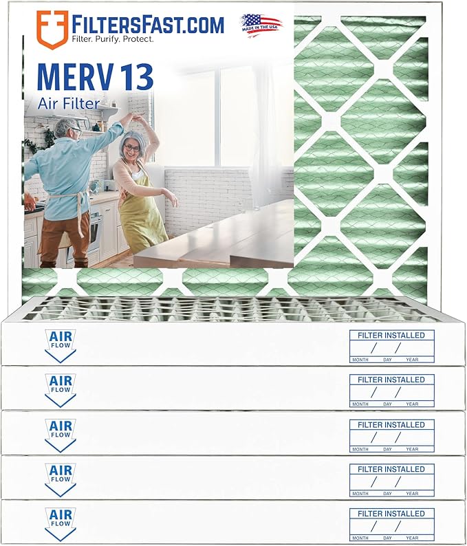 Filters Fast 16x25x2 Pleated Air Filter Merv 13, 2 inch AC Furnace Air Filters, Made in the USA, Actual Size 15.5x24.5x1.75, 6 Pack