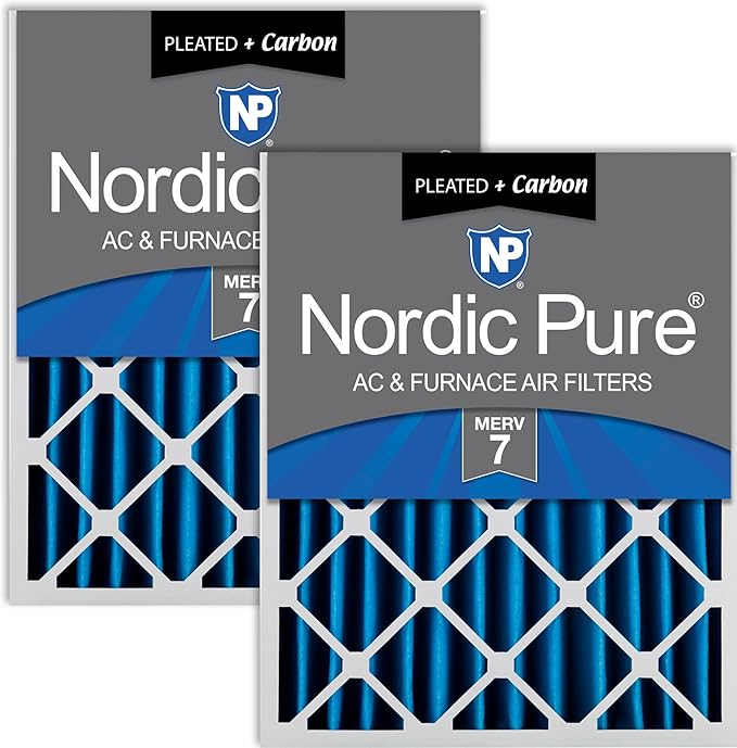 Nordic Pure 20x20x4 (Actual Size: 19 1/2 x 19 1/2 x 3 5/8) Pleated Air Filters MERV 7 Plus Carbon 2 Pack