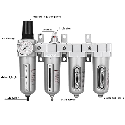 NANPU 3/4" NPT Industrial Grade 4 Stage Air Drying System - Particulate Filter, Coalescing Filter, Double Desiccant Dryers & Air Regulator, Metal Bowl, Auto Drain, for Paint Spray＆ Plasma Cutter