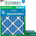 Filterbuy 18x20x2 Air Filter MERV 13 Optimal Smoke & Allergy Defense (2-Pack), Electrostatic Pleated HVAC AC Furnace Filters Replacement, Made in USA (Actual Size: 17.50 x 19.50 x 1.75)