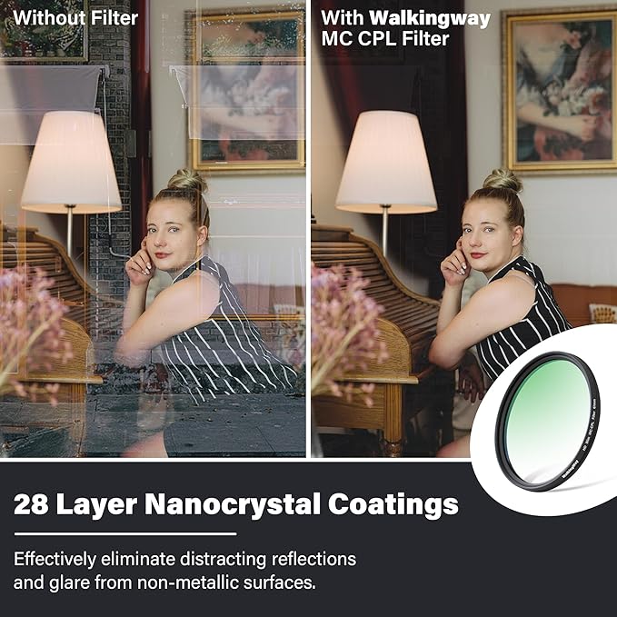 Walking Way 62mm Circular Polarizing Filter Ultra-Slim MC CPL Filter Optical Glass Circular Polarizer Filter for Camera Lens
