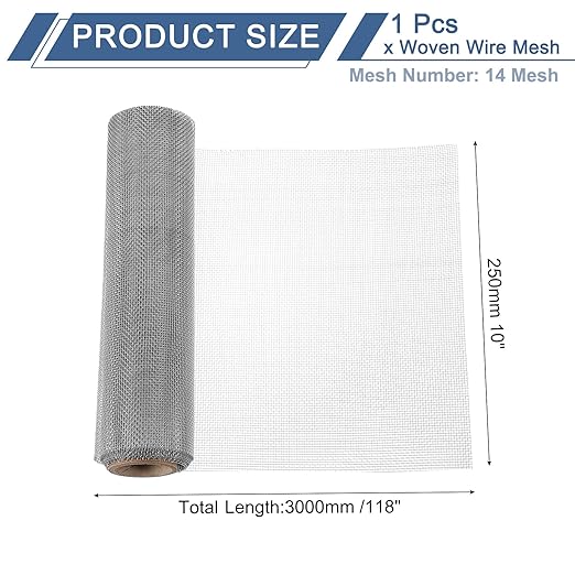 uxcell 14 Mesh 118" x 10" Woven Wire Mesh, 316 Stainless Steel Air Vent Filter Screen, Window Screen Mesh for DIY Projects Vents Cover Filtration Animals Fence