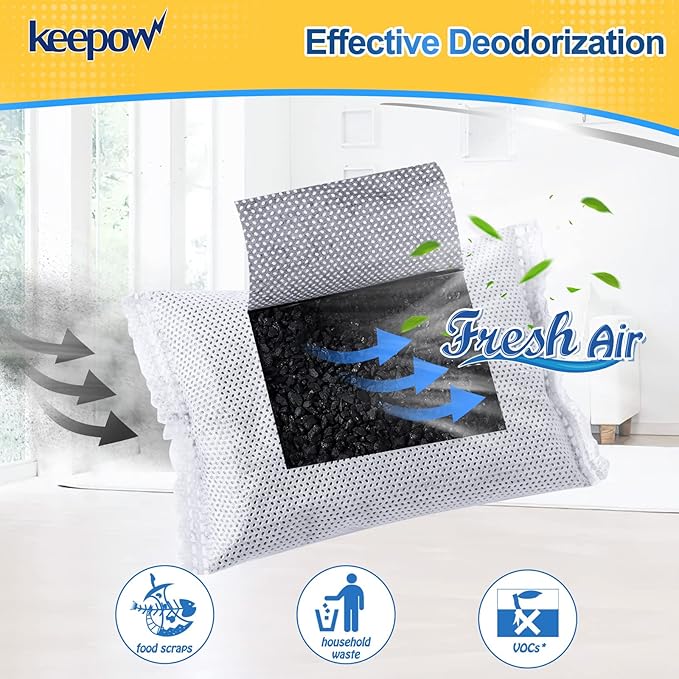 KEEPOW Activated Charcoal Odor Absorber, Trash Can Deodorizer, Diaper Pail Deodorizer, Odor Filter Refill for iTouchless 8 Gallon & Larger for iTouchless 13 Gallon Trash Can Diaper Garbage Can, 3Pack