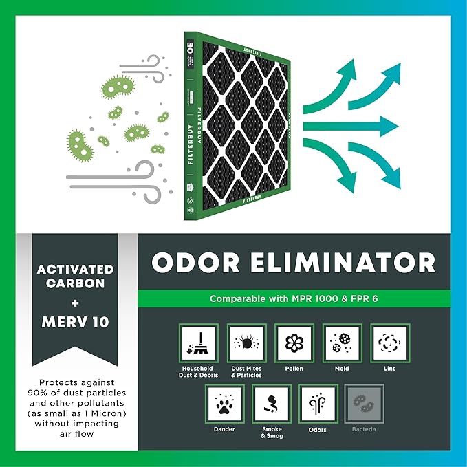 Filterbuy 12x30x1 Air Filter MERV 10 Odor & Allergy Defense with Activated Carbon (3-Pack), Electrostatic Pleated HVAC AC Furnace Filters Replacement, Made in USA (Actual Size: 11.88 x 29.88 x 0.75)
