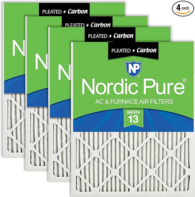 Nordic Pure 18x24x1 (Actual Size: 17 1/2 x 23 1/2 x 3/4) Pleated Air Filters MERV 13 Plus Carbon 4 Pack