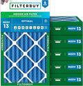 Filterbuy 12x20x4 Air Filter MERV 13 Optimal Smoke & Allergy Defense (6-Pack), Electrostatic Pleated HVAC AC Furnace Filters Replacement, Made in USA (Actual Size: 11.50 x 19.50 x 3.63)