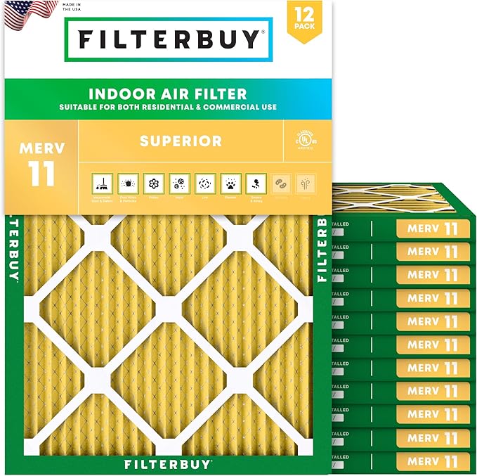 Filterbuy 14x18x1 Air Filter MERV 11 Superior Pet & Allergy Defense (12-Pack), Electrostatic Pleated HVAC AC Furnace Filters Replacement, Made in USA (Actual Size: 13.50 x 17.50 x 0.75)
