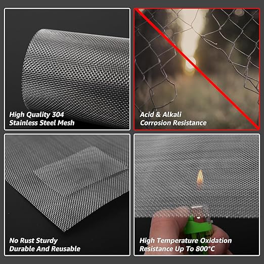 16x40 Inch Wire Mesh Roll, 20 Mesh Stainless Steel Mesh, Never Rust Sturdy Metal Mesh Screen for DIY Projects, Vent, Cage, Garden, Window Screen, Filter Mesh