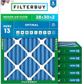 Filterbuy 28x30x2 Air Filter MERV 13 Optimal Smoke & Allergy Defense (6-Pack), Electrostatic Pleated HVAC AC Furnace Filters Replacement, Made in USA (Actual Size: 27.75 x 29.75 x 1.75)