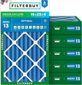 Filterbuy 16x25x4 Air Filter MERV 13 Optimal Smoke & Allergy Defense (6-Pack), Electrostatic Pleated HVAC AC Furnace Filters Replacement, Made in USA (Actual Size: 15.50 x 24.50 x 3.63)