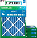Filterbuy 28x30x2 Air Filter MERV 13 Optimal Smoke & Allergy Defense (4-Pack), Electrostatic Pleated HVAC AC Furnace Filters Replacement, Made in USA (Actual Size: 27.75 x 29.75 x 1.75)