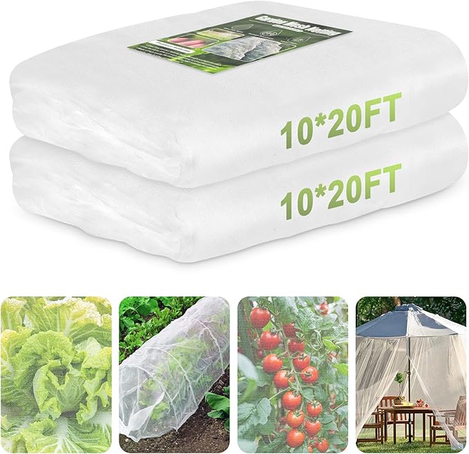 Garden Netting, 2 Pack 10x20Ft Ultra Fine Mesh Netting Pest Barrier Protection Bird Mosquito Net Plants Cover for Vegetables Fruits Flowers Crops Greenhouse Cover Raised Bed Patio Mesh Netting