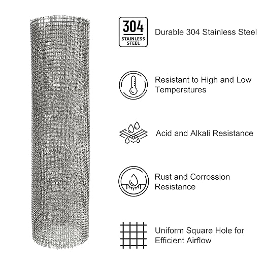 PATIKIL 40" L x 10" W Woven Wire Mesh, 6 Mesh 304 Stainless Steel Air Vent Filter Screen with Gloves for Window Security Vent Cover Filtration Animals Fence
