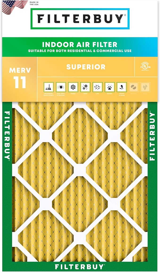 Filterbuy 16x32x1 Air Filter MERV 11 Superior Pet & Allergy Defense (1-Pack), Electrostatic Pleated HVAC AC Furnace Filters Replacement, Made in USA (Actual Size: 15.50 x 31.50 x 0.75)