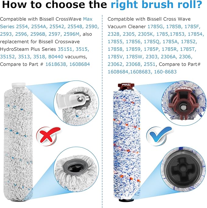 Replacement Brush Roller and Filters for Bissell CrossWave Vacuum, 1868 Pet Pro Brush Roll Parts 1785,1785A 17852, 17858, 17859, 1785P, 1785R, 1785T, 1785V, 1785W, 2210V 2211W 1785N 2306 LUXRILIX