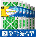 Maycold MERV 13 10x20x1 Air Filter (6-Pack), High-Efficiency Pleated AC & Furnace Filters, Actual Size: 9.70” x 19.70” x 0.75”, Individually Wrapped in Plastic