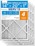 LotFancy 14x20x1 Air Filter MERV 13 4-Pack, Electrostatic Pleated HVAC Furnace Air Filter, Captures Pet Dander Smog Smoke, Actual Size: 13.75"x19.75"x0.75"