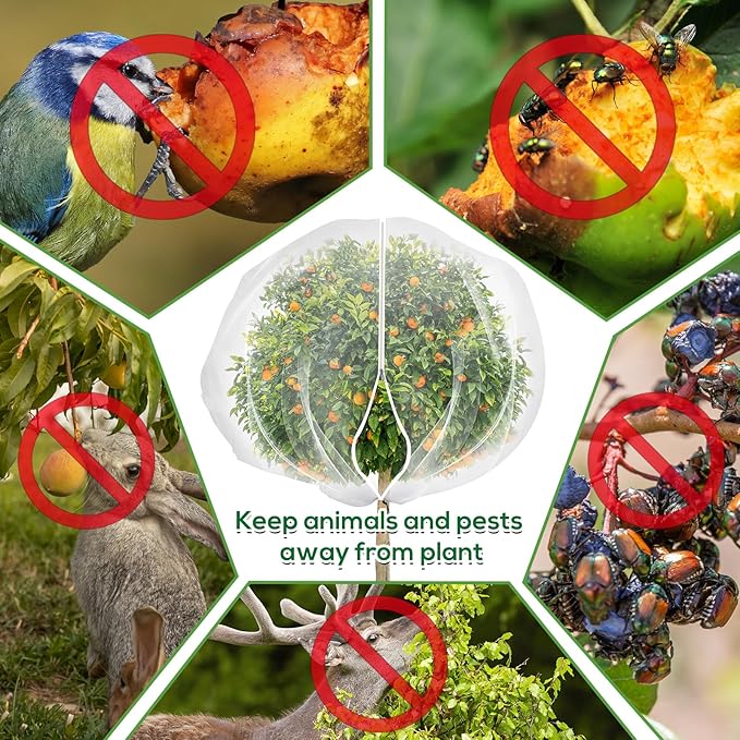 2PCS 7.8 x 7.8ft Large Fruit Tree Netting Cover with Zipper and Drawstring,Garden Insect Netting Plant Cover Transparent Bird Plant Barrier Flower Fruit Mesh Screen for Preventing Deer Squirrel Bug