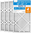 LotFancy 14x25x1 Air Filter MERV 13 4-Pack, Electrostatic Pleated HVAC Furnace Air Filter, Captures Pet Dander Smog Smoke, Actual Size: 13.75"x24.75"x0.75"