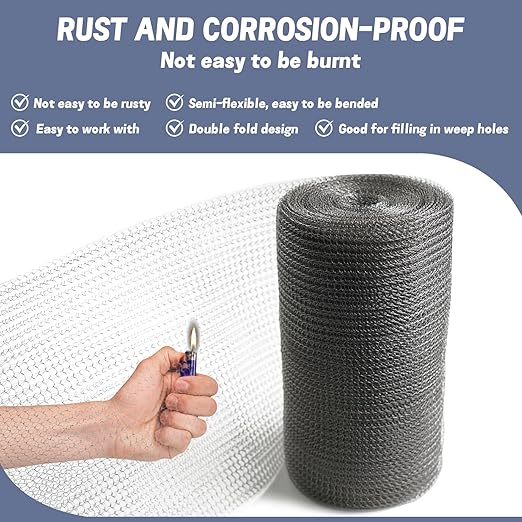 5" X 50 ft 304 Stainless Steel Mesh, Wire Mesh for Plants, Hole Fill Fabric Gap Blocker, Double Layer Metal Mesh Roll, Flexible Stretchy for Garden House and DIY (B-5" X 50 ft)