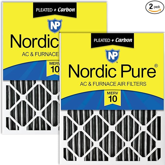 Nordic Pure 16x20x4 (Actual Size: 15 1/2 x 19 1/2 x 3 5/8) Furnace Air Filters MERV 10 Pleated + Carbon 2 Pack
