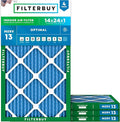 Filterbuy 14x24x1 Air Filter MERV 13 Optimal Smoke & Allergy Defense (4-Pack), Electrostatic Pleated HVAC AC Furnace Filters Replacement, Made in USA (Actual Size: 13.38 x 23.38 x 0.75)
