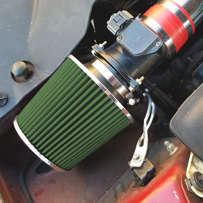 Mortar Aftermarket Auto Air Filter Replacement - Car Enthusiast Class Universal Cold Air Intake Gulps in More Air for More Engine Power & Passionate Induction Sound, 2.75 In, Green