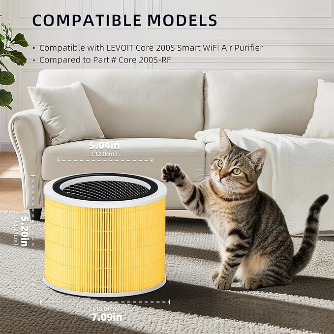 Funmit Core 200S Pet Care Replacement Filter for LEVOIT Core 200S Smart WiFi Air Purifier, 3-in-1 H13 True HEPA Filter Replacement and High-Efficiency Activated Carbon, Part # Core 200S-RF, 4 Pack