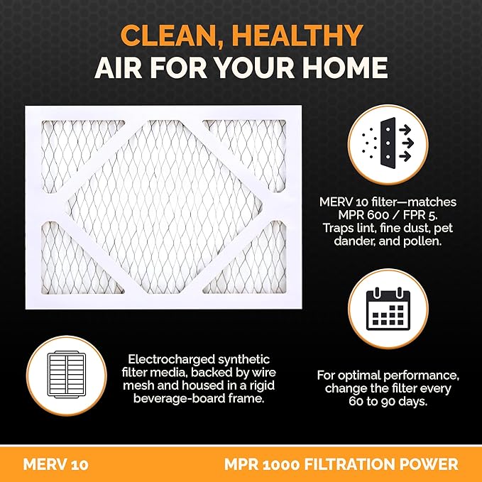 Tiger Tough MERV 10 Air Filters, 9x12x1 – MPR 1000 Pleated HVAC AC Furnace Filter Replacement for Home, Pack of 4