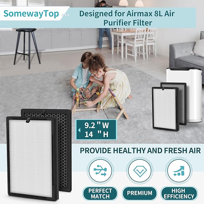 [1 Set] 8L HEPA Replacement Filter Set Compatible with Okaysou Airmax 8L Air Filters, 3-Stage Airmax 8L Filter, True and Blue Ultra-Filter Carbon Pre-Filter Air Cleaner for Home