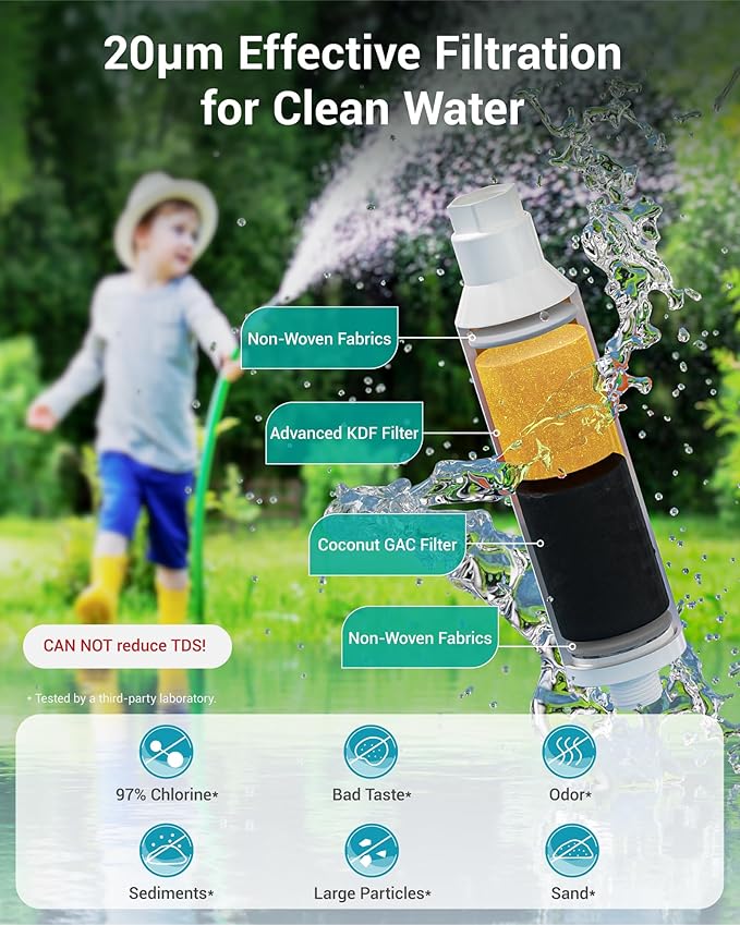 AQUACREST Garden Hose Water Filter for Plants, Greatly Reduces Chlorine, Odor, Improve Plants Health, Ideal for Organic Gardening, Farming and Pets, with Hose Protector