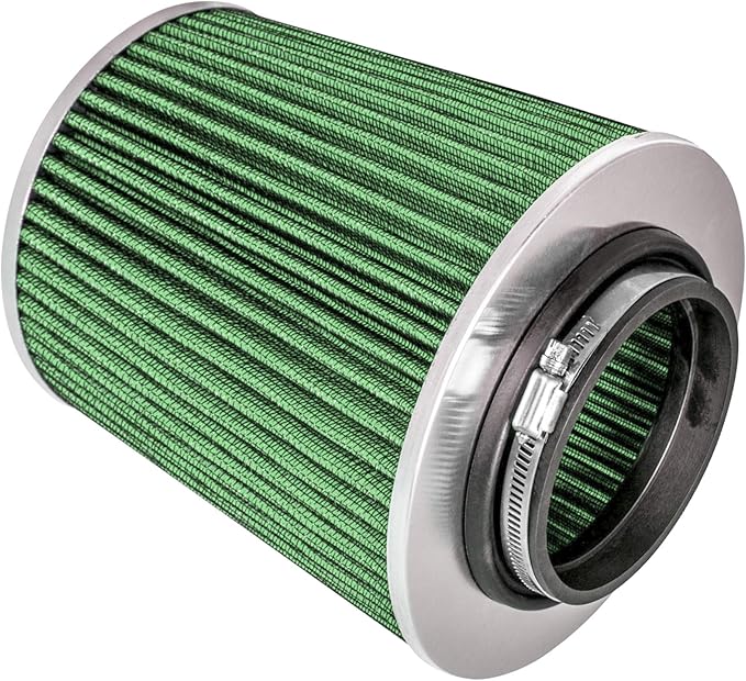 Mortar Aftermarket Auto Air Filter Replacement - Car Enthusiast Class Universal Cold Air Intake Gulps in More Air for More Engine Power & Passionate Induction Sound, 2.75 In, Green