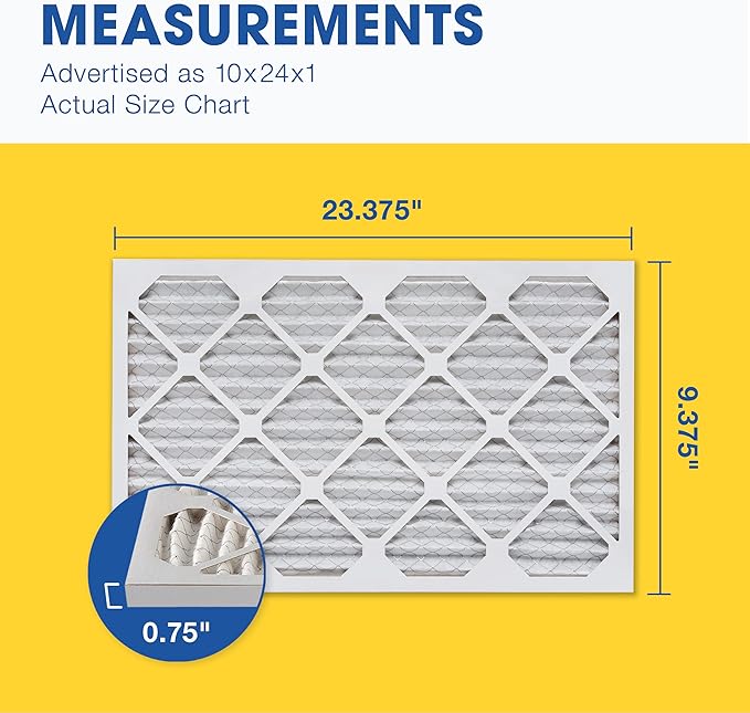 Aerostar 10x24x1 MERV 11 Pleated Air Filter, AC Furnace Air Filter, 6 Pack (Actual Size: 9 3/8" x 23 3/8" x 3/4")